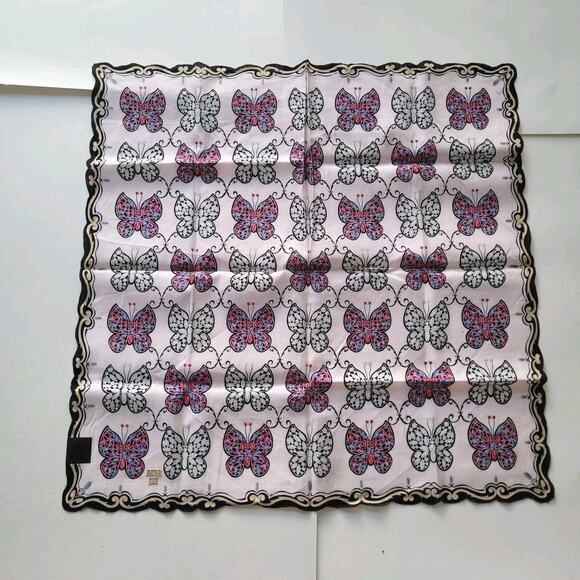 Anna Sui Cotton Butterfly Square Neck Scarf Bandana Small Handkerchief 22" - Picture 3 of 5